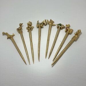 Vintage Gold toned Animal Cocktail Picks Set